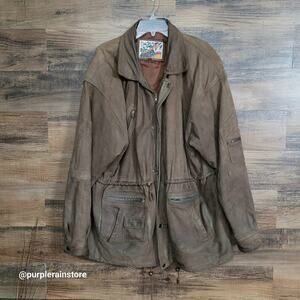 Vtg Exploration Leather Field Chore Barn Coat Jacket XXL Brown Preppy 90's